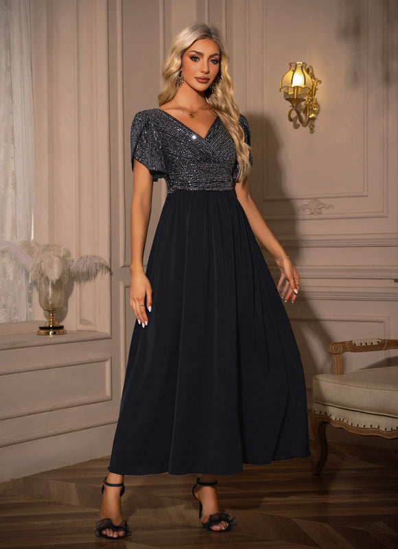 Robe Longue Noire Manche Bouffante