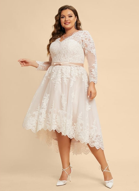 Robe Manche Longue Élégante En Dentelle - gallery 6