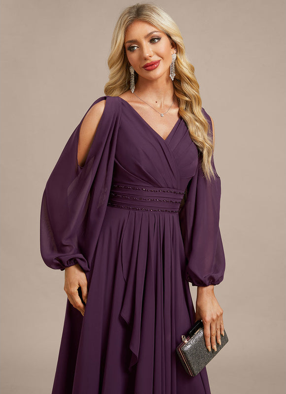 Robe Longue Mousseline Avec Manches - gallery 1