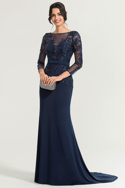 Robe Manche Longue Soirée Marine Élegante
