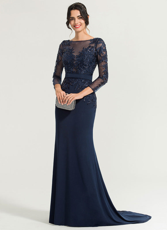 Robe Manche Longue Soirée Marine Élegante
