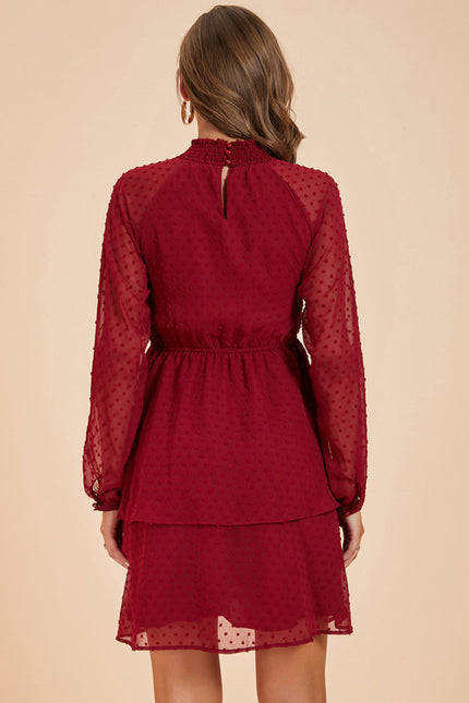 Robe Manche Longue Courte Volants Bordeaux - gallery 1