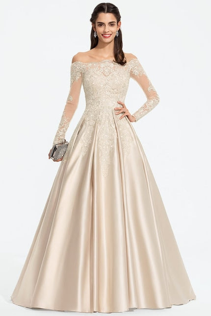 Robe Satin Beige Manche Longue