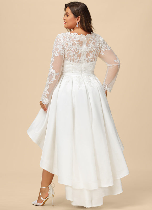 Robe Manche Longue Satin Asymétrique - gallery 9