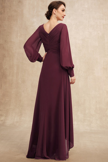 Robe Manche Longue Asymétrique Bordeaux - gallery 5