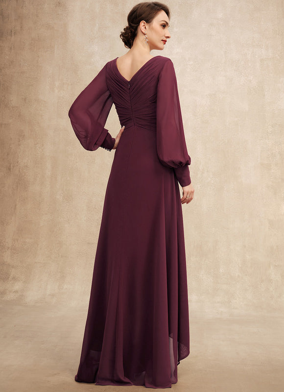 Robe Manche Longue Asymétrique Bordeaux - gallery 5