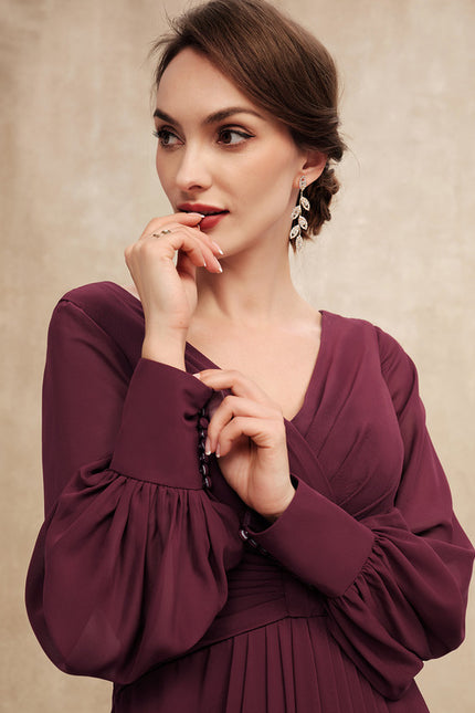 Robe Manche Longue Asymétrique Bordeaux - gallery 1