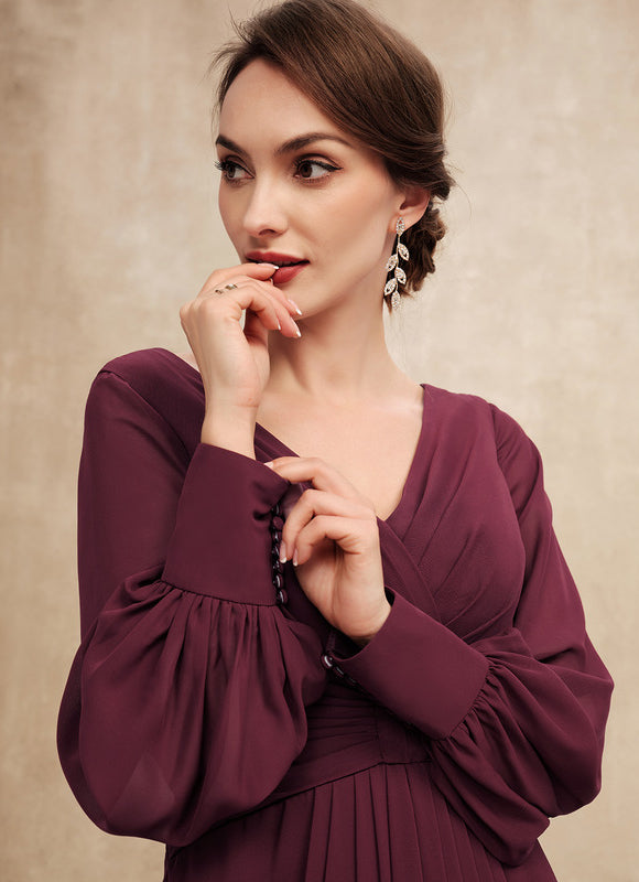 Robe Manche Longue Asymétrique Bordeaux - gallery 1