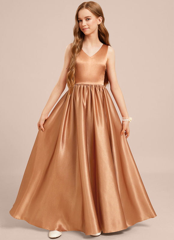 Robe Manche Longue Satin Doré - gallery 2