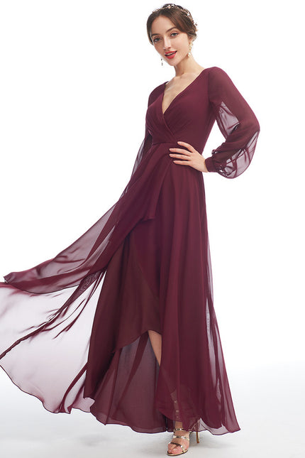Robe Manche Longue Fluide Marine Volants - gallery 1
