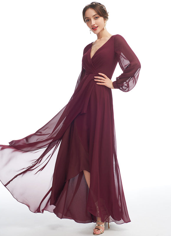 Robe Manche Longue Fluide Marine Volants - gallery 1