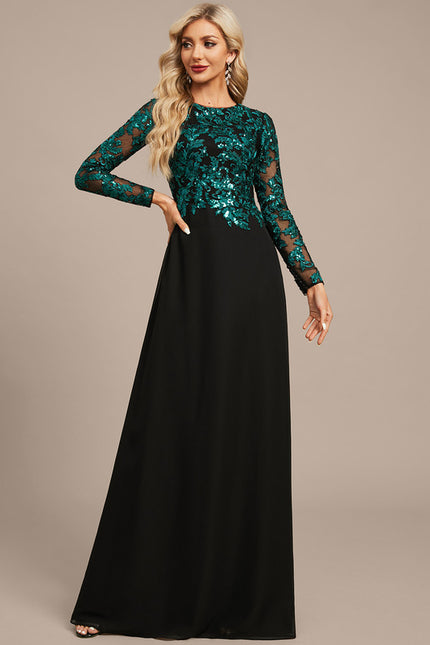 Robe Manche Longue Longue Émeraude Élégante - gallery 2