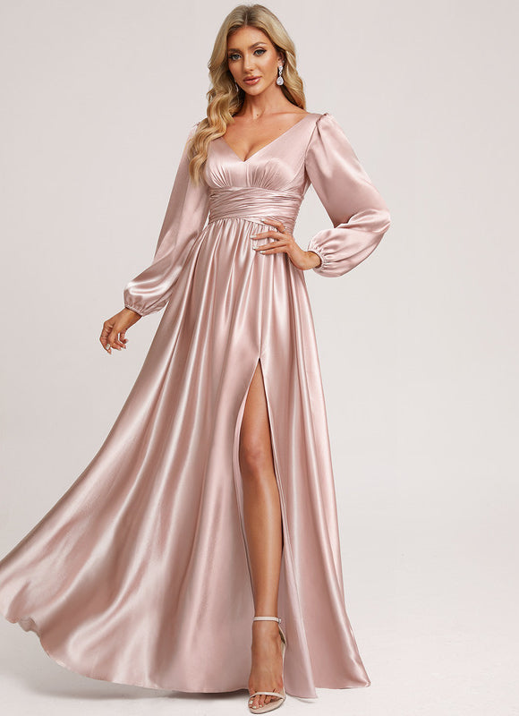 Robe Longue Satin Manche Longue - gallery 3