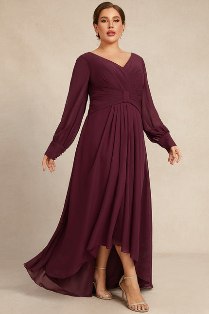 Robe Manche Longue Asymétrique Bordeaux - gallery 7