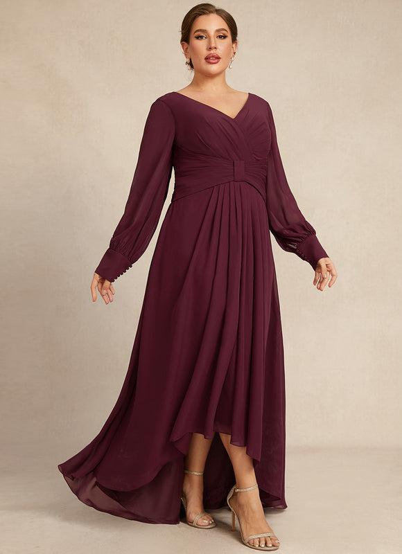 Robe Manche Longue Asymétrique Bordeaux - gallery 7
