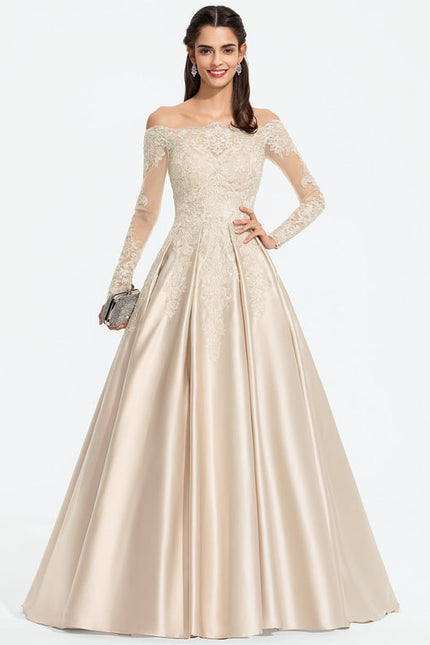 Robe Satin Beige Manche Longue - gallery 1