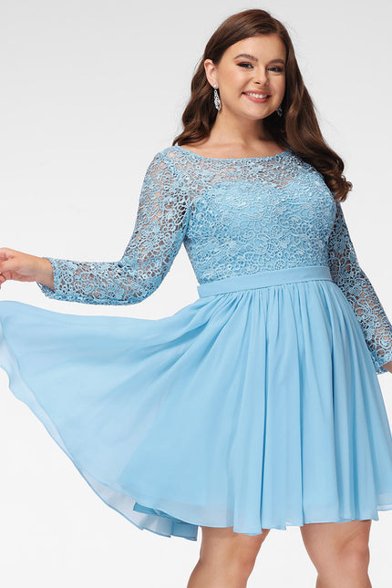 Robe Manche Longue Bleu Ciel Dentelle - gallery 4