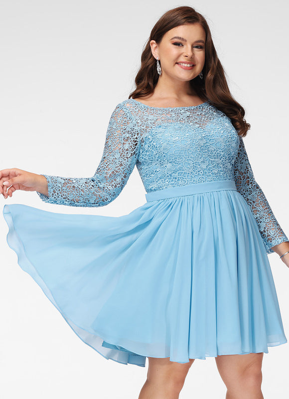 Robe Manche Longue Bleu Ciel Dentelle - gallery 4