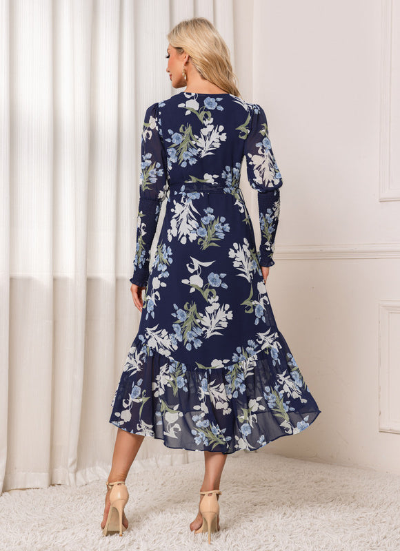 Robe Manche Longue Fleurie Fluide - gallery 1
