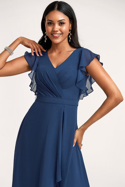 Robe Manche Longue Fluide Marine Volants - gallery 1