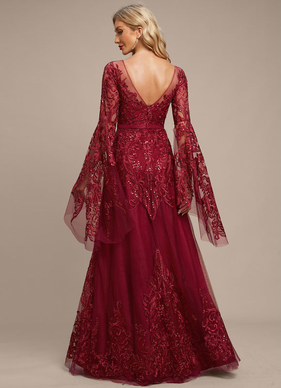 Robe De Soirée Bordeaux Manche Longue - gallery 3