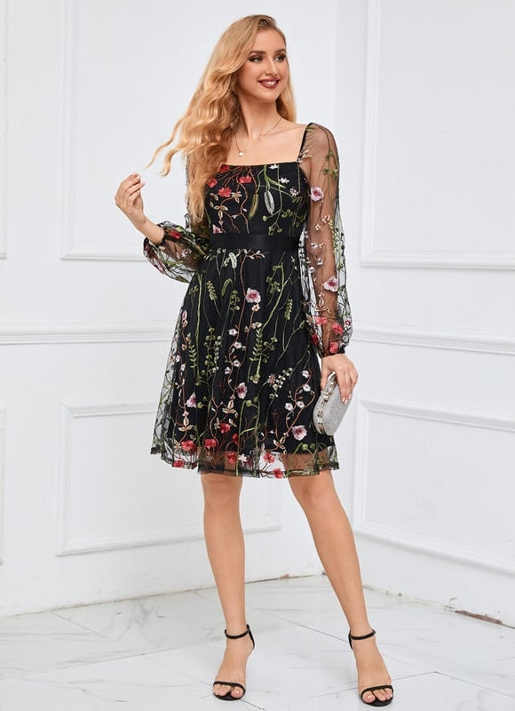 Robe Manche Longue Brodée Transparente - gallery 6