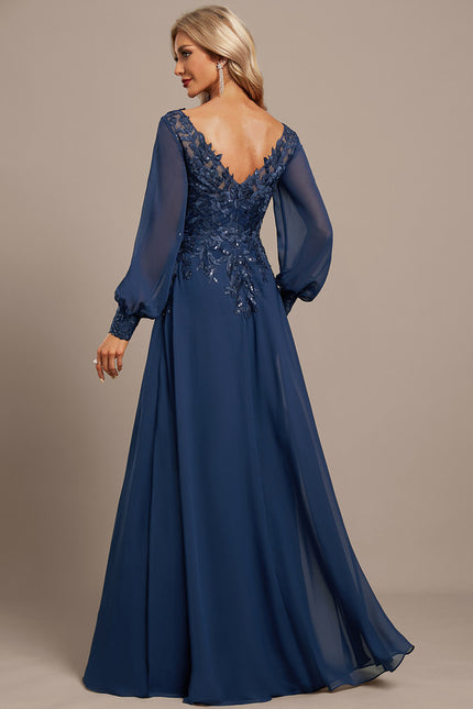 Robe Manche Longue Élégante Bleu Nuit - gallery 5