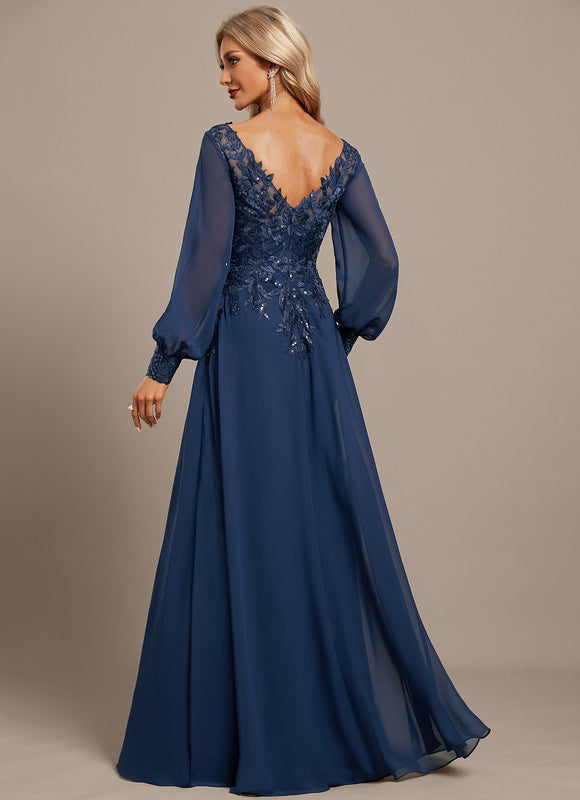 Robe Manche Longue Élégante Bleu Nuit - gallery 5