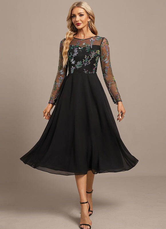 Robe Noire Manches Longues Dentelle - gallery 2