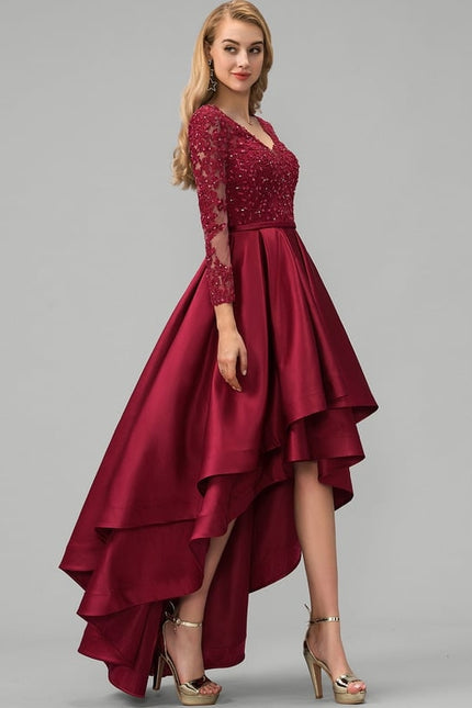 Robe Manche Longue Bordeaux Asymétrique