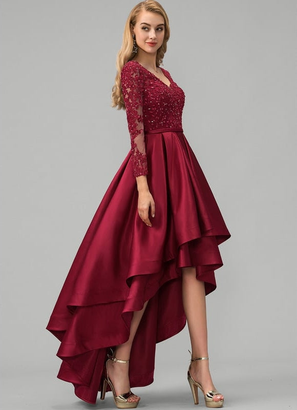Robe Manche Longue Bordeaux Asymétrique