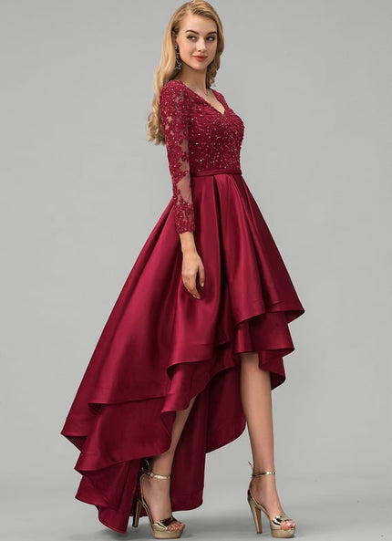 Robe Manche Longue Bordeaux Asymétrique