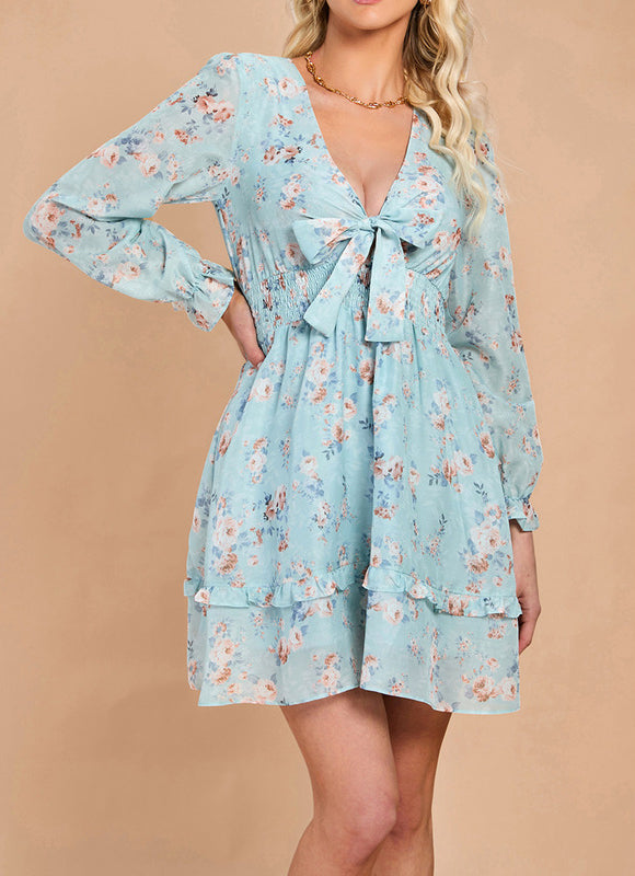 Robe Manche Longue Fleurie Légère - gallery 4