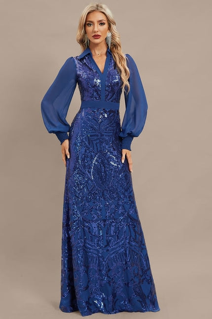 Robe Manche Longue Bleu Scintillante - gallery 6