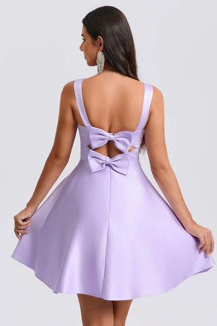 Robe Manche Longue Satin Lilas - gallery 4