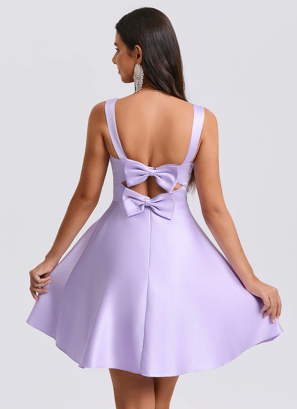 Robe Manche Longue Satin Lilas - gallery 4