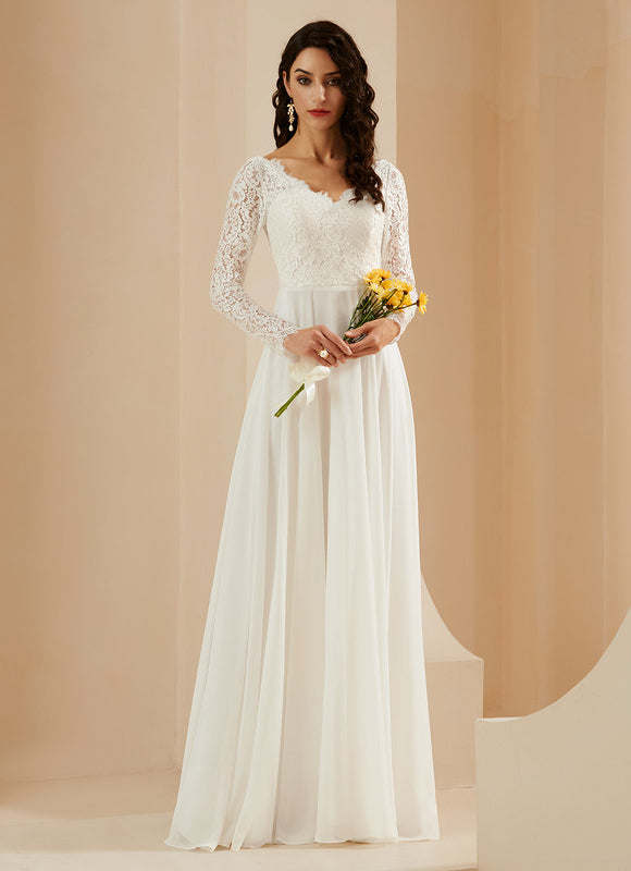Robe Manche Longue Évasée Dentelle - gallery 5