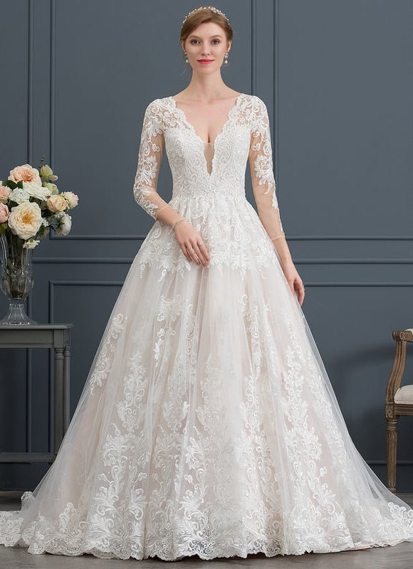 Robe Manche Longue Élégante En Tulle