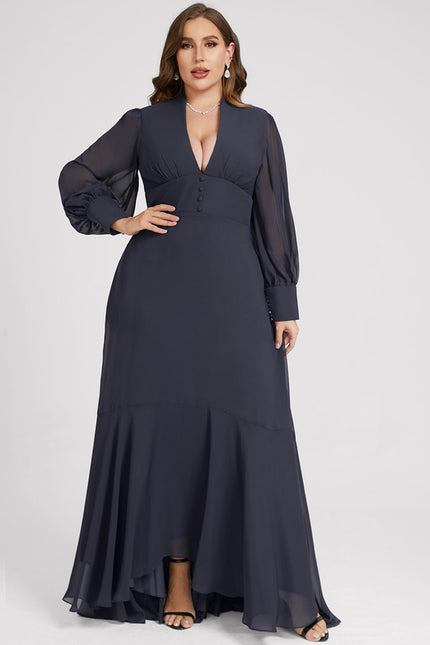 Robe Manche Longue Fluide Bleu Marine - gallery 9