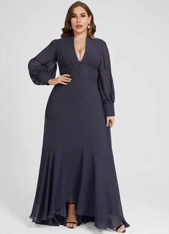 Robe Manche Longue Fluide Bleu Marine - gallery 9