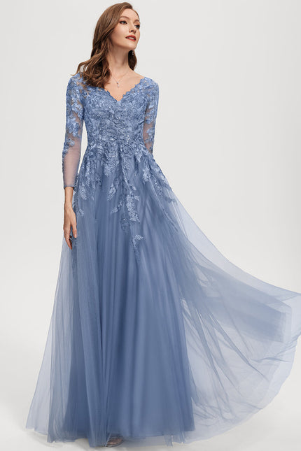 Robe Manche Longue Tulle Bleue Élégante
