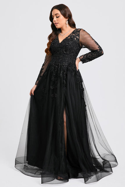 Robe Noire Tulle Manches Longues - gallery 9