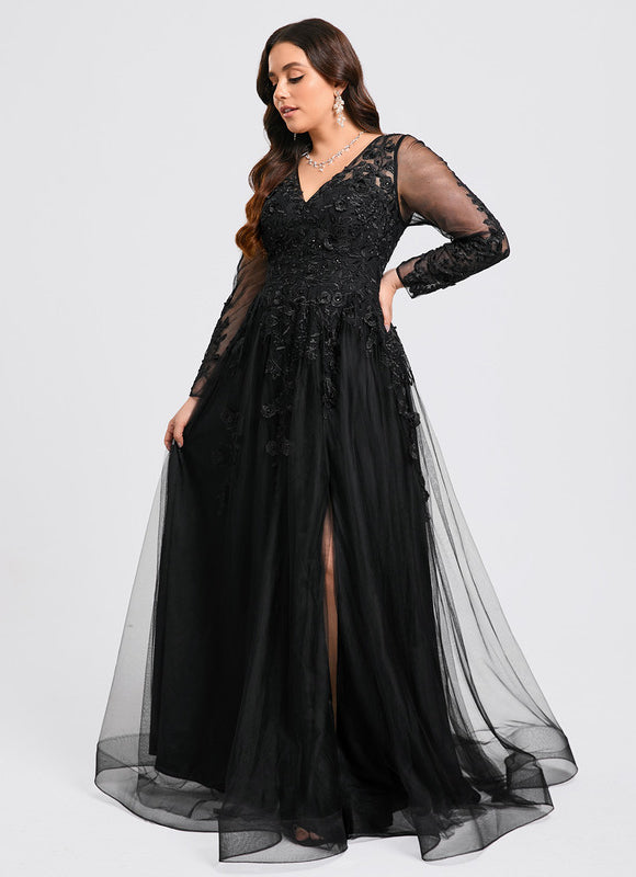 Robe Noire Tulle Manches Longues - gallery 9