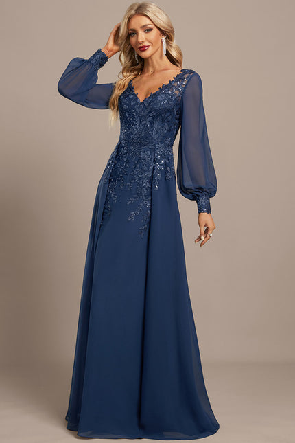 Robe Manche Longue Élégante Bleu Nuit - gallery 3