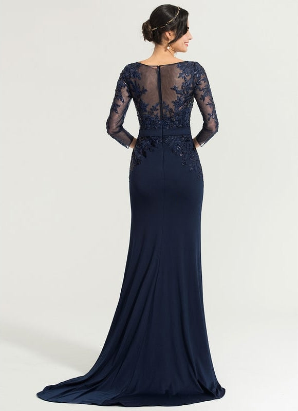 Robe Manche Longue Soirée Marine Élegante - gallery 2