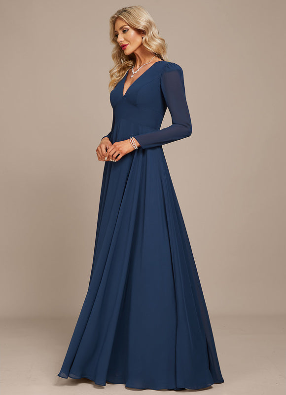 Robe Manche Longue Mousseline Marine - gallery 3
