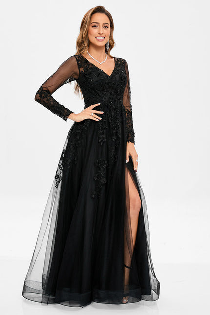Robe Noire Tulle Manches Longues - gallery 1