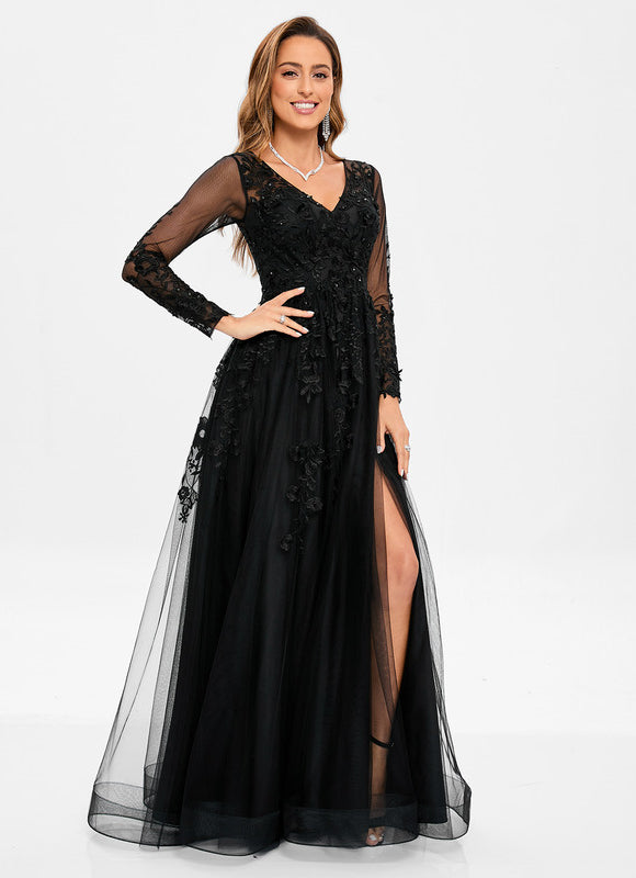 Robe Noire Tulle Manches Longues - gallery 1