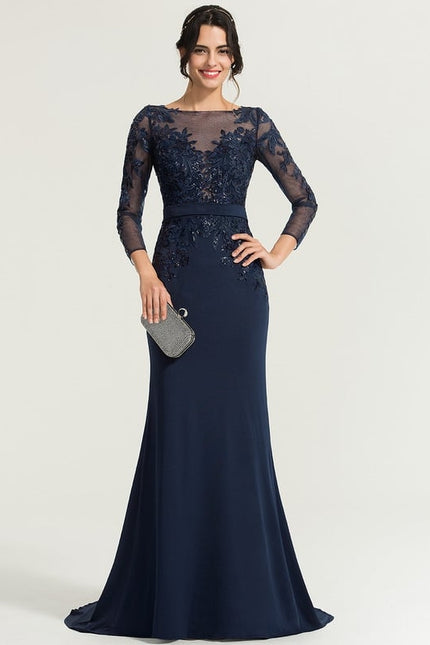Robe Manche Longue Soirée Marine Élegante - gallery 3