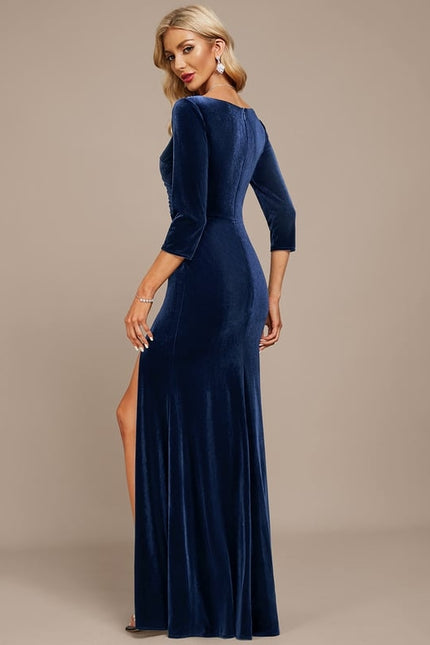 Robe Manche Longue Velours Saumon - gallery 4